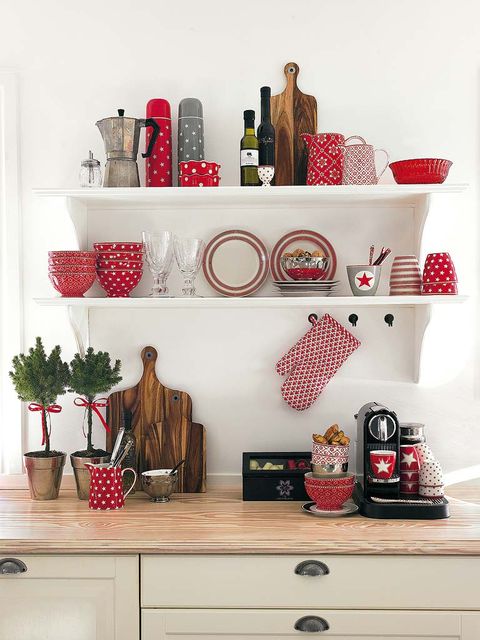 Room, Red, Interior design, Interior design, Pattern, Shelving, Cabinetry, Grey, Drawer, Still life photography, 