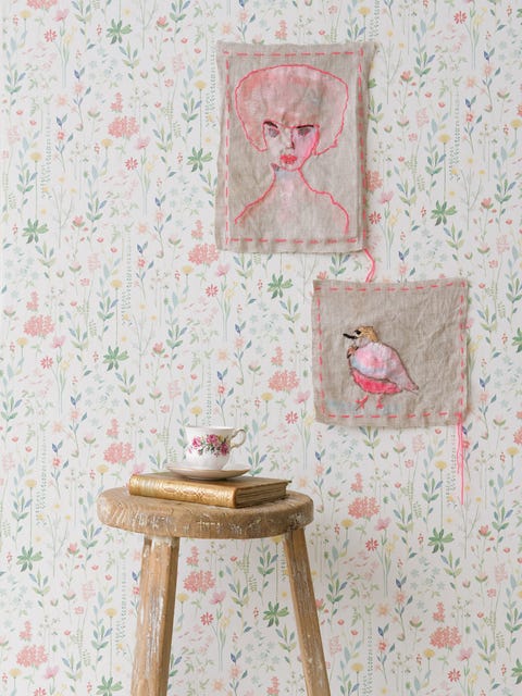 Textile, Pink, Peach, Serveware, Creative arts, Fawn, Artwork, Visual arts, Stool, Painting, 