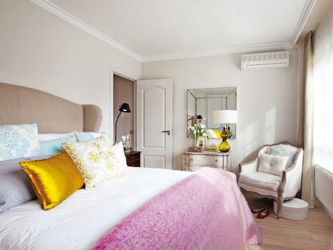 Room, Bed, Interior design, Yellow, Bedding, Property, Floor, Wall, Textile, Bedroom, 