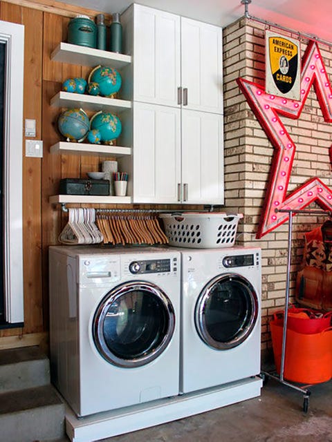 Washing machine, Laundry, Laundry room, Major appliance, Clothes dryer, Room, Home appliance, Cabinetry, Shelf, Furniture, 
