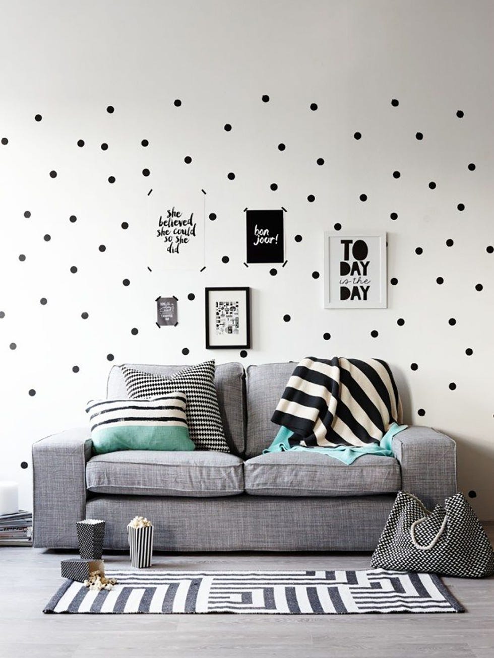 Wall, Room, Furniture, Interior design, Living room, Wall sticker, Black-and-white, Wallpaper, Couch, Design, 