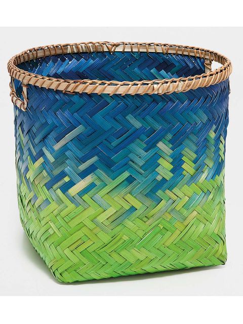 Blue, Teal, Aqua, Wicker, Turquoise, Basket, Home accessories, Storage basket, Rectangle, Natural material, 