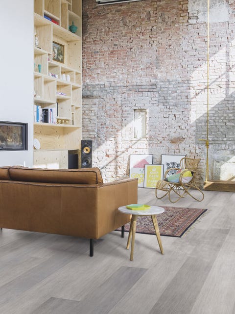 Room, Floor, Interior design, Wall, Flooring, Couch, Interior design, Living room, Shelving, Beige, 