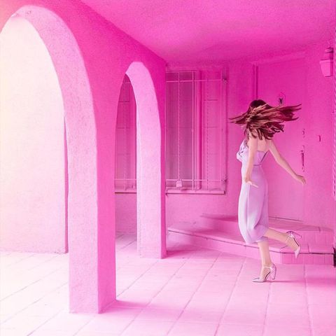 Pink, Architecture, Magenta, Arch, Room, Material property, Photography, Plant, Illustration, Interior design, 