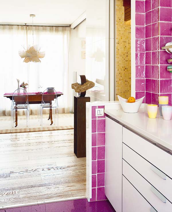 Pink, Purple, Room, Tile, Interior design, Violet, Floor, Product, Furniture, Wall, 