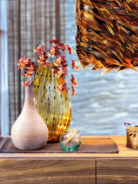 Interior design, Still life photography, Artifact, Natural material, Vase, Creative arts, Home accessories, Curtain, Flower Arranging, Peach, 
