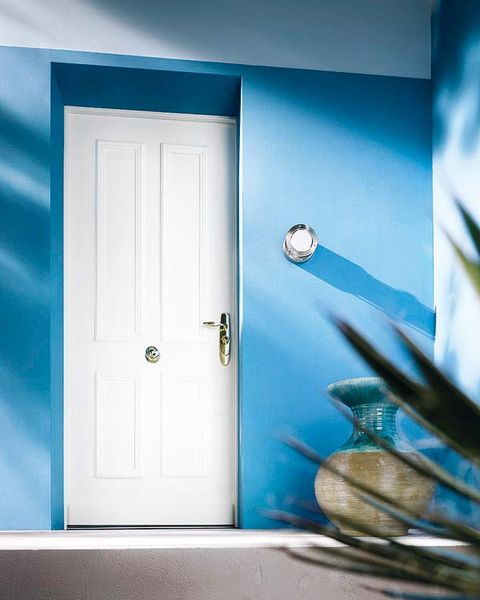 Blue, Door, Wall, Home door, Teal, Turquoise, Fixture, Handle, Azure, Door handle, 