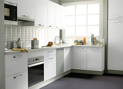 Room, White, Floor, Interior design, Kitchen, Kitchen appliance, Major appliance, House, Home appliance, Flooring, 