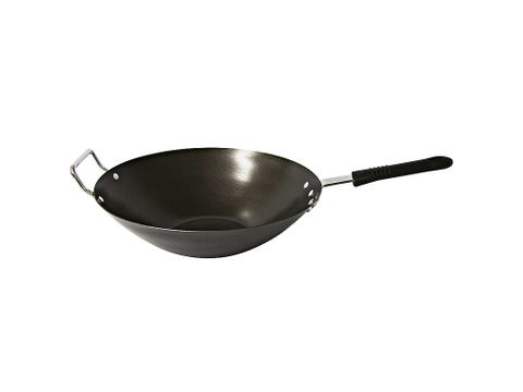 Cookware and bakeware, Kitchen utensil, Frying pan, Metal, Sauté pan, Saucepan, Spoon, Steel, Wok, Household silver, 
