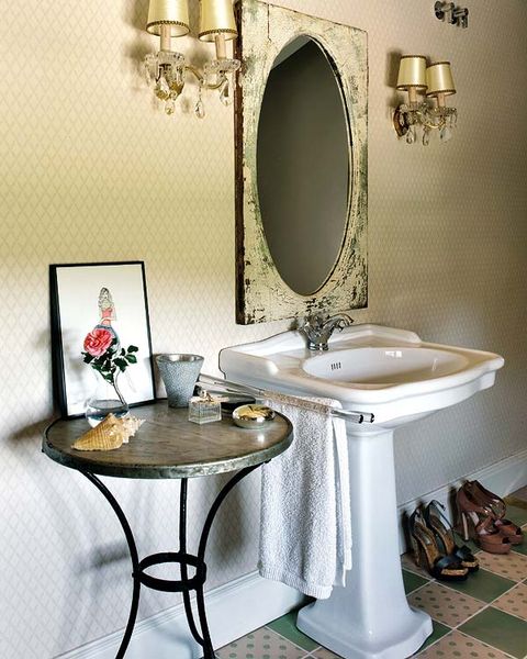 Bathroom sink, Room, Plumbing fixture, Table, Wall, Interior design, Porcelain, Mirror, Sink, Interior design, 