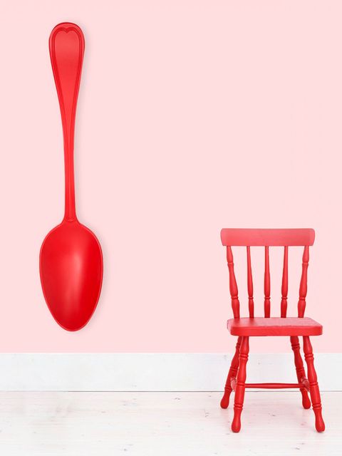 Red, Kitchen utensil, Carmine, Cutlery, Chair, Still life photography, Spoon, Peach, Coquelicot, Produce, 