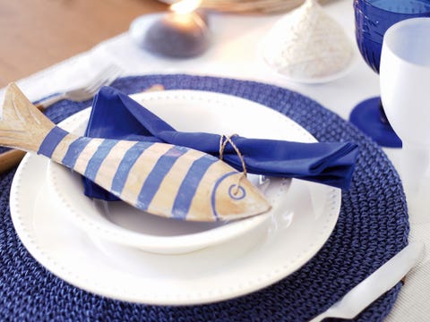 Blue, Dishware, Serveware, Napkin, Porcelain, Tableware, Seafood, Ceramic, Fish, Plate, 