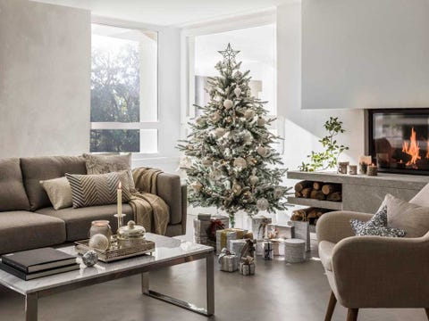 Living room, Room, Furniture, White, Interior design, Christmas decoration, Christmas tree, Couch, Property, Home, 