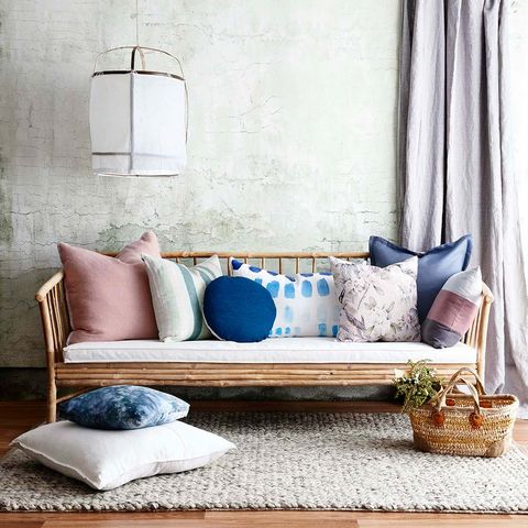 Blue, Living room, Furniture, Room, Interior design, Couch, Wall, studio couch, Coffee table, Table, 