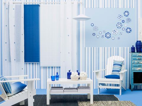 Blue, Room, Interior design, Furniture, Floor, Turquoise, Aqua, Wall, Teal, Flooring, 