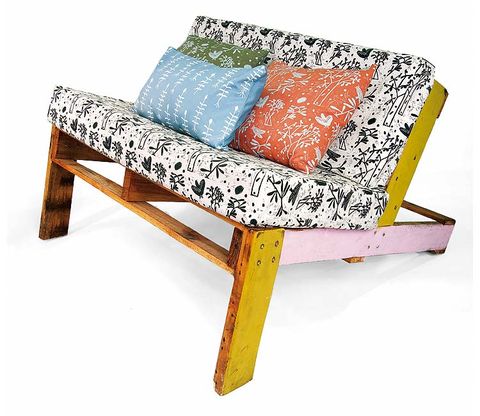 Furniture, Orange, Beige, Cushion, Outdoor furniture, Creative arts, Armrest, Futon, 