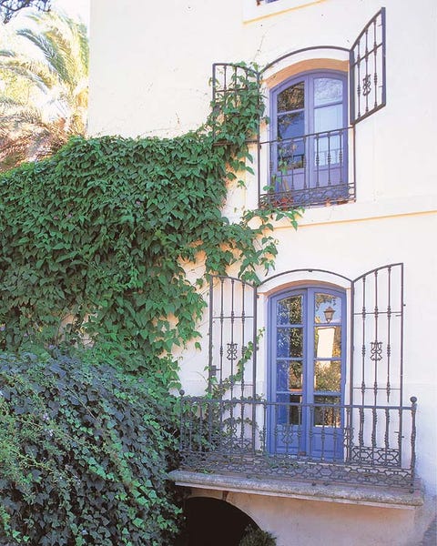 House, Shrub, Fixture, Balcony, Door, Purple, Stairs, Paint, Hedge, Home door, 