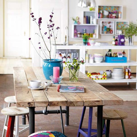 Interior design, Room, Table, Furniture, Interior design, Purple, Shelf, Lavender, Shelving, Home, 