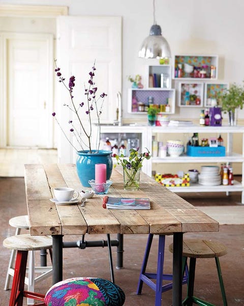 Interior design, Table, Room, Furniture, Interior design, Teal, Purple, Lavender, Turquoise, Twig, 