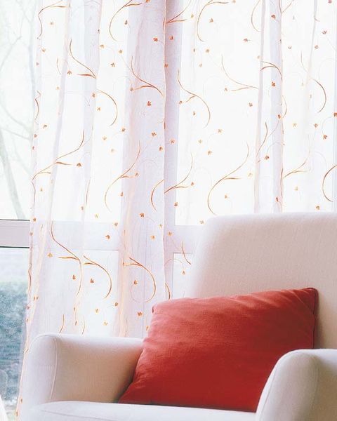 Curtain, Interior design, Window treatment, Wallpaper, Wall, Room, Living room, Pink, Tree, Interior design, 