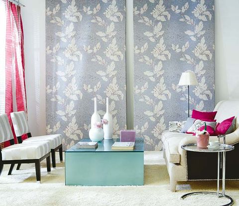 Interior design, Room, Furniture, Textile, Pink, Interior design, Table, Wall, Purple, Teal, 