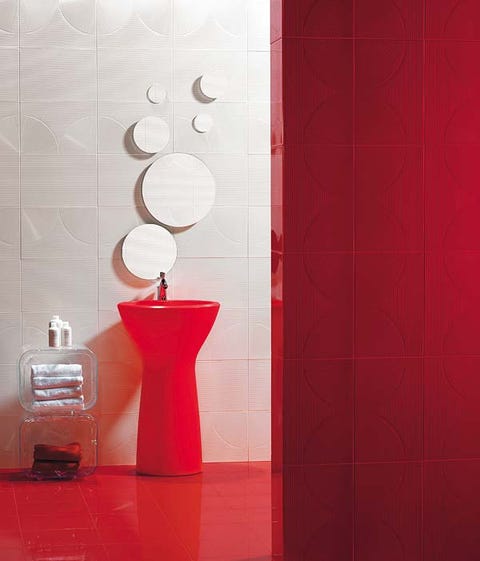 Red, Wall, Floor, Tile, Coquelicot, Cylinder, Still life photography, Toilet, Household supply, Bathroom, 