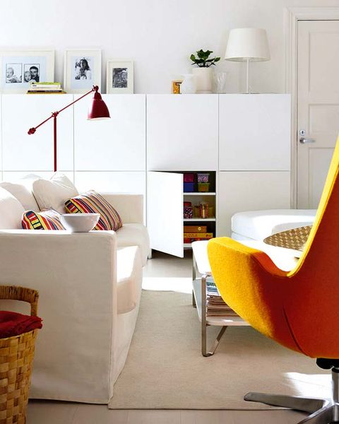 room, interior design, wall, floor, furniture, orange, office chair, shelving, flooring, home,