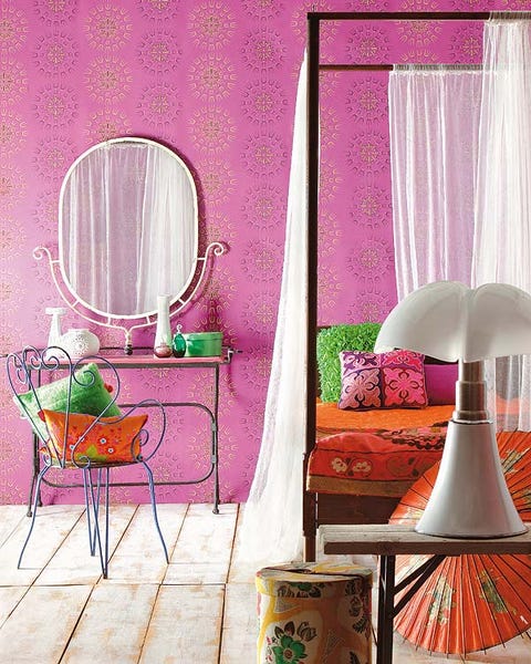 Product, Green, Room, Interior design, Textile, Purple, Wall, Pink, Furniture, Lamp, 