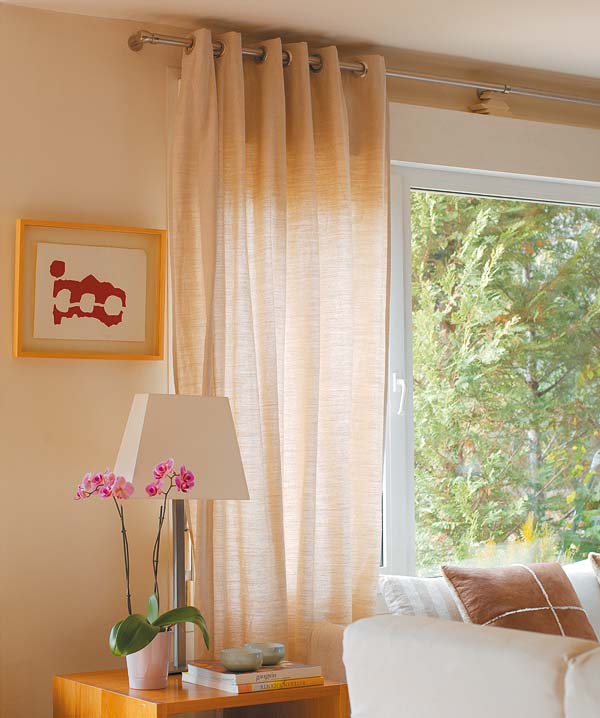 Room, Interior design, Interior design, Window treatment, Orange, Window covering, Lamp, Fixture, Peach, Home, 