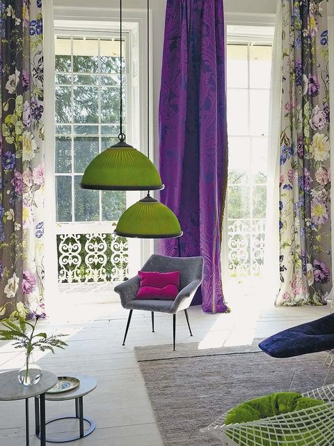 Interior design, Purple, Room, Textile, Furniture, Lavender, Floor, Violet, Interior design, Window treatment, 