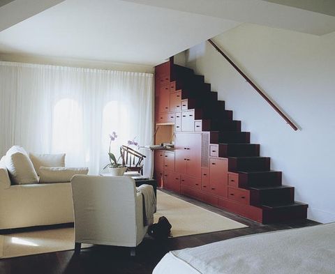 Stairs, Property, Interior design, Floor, Architecture, Room, Flooring, Wall, Couch, Real estate, 