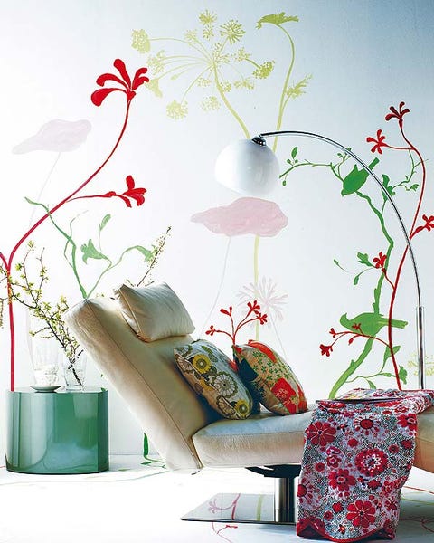 Branch, Interior design, Art, Interior design, Paint, Creative arts, Twig, Pillow, Plant stem, Cushion, 