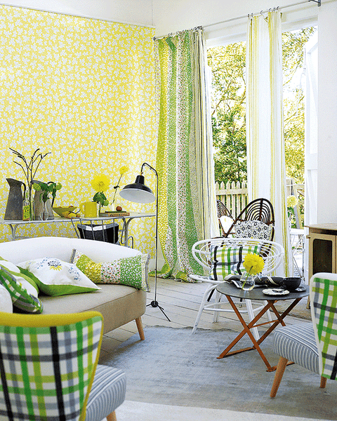 Green, Room, Interior design, Yellow, Furniture, Textile, Floor, Home, Wall, Interior design, 