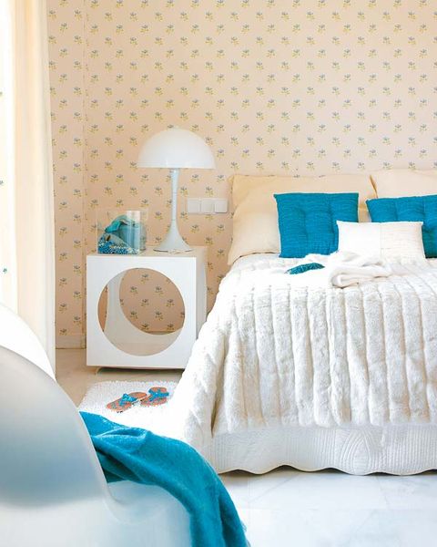 Blue, Room, Product, Interior design, Textile, Bed, Bedroom, Bedding, Aqua, Teal, 