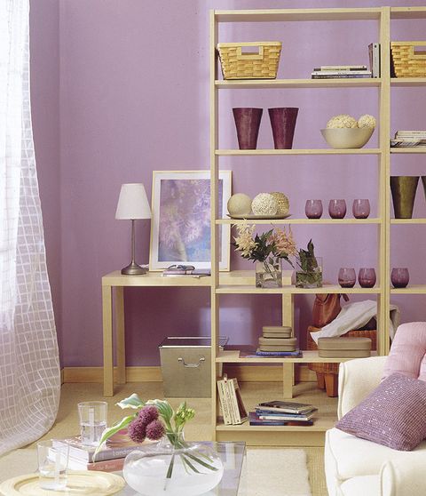Interior design, Room, Shelf, Shelving, Purple, Furniture, Lavender, Serveware, Interior design, Dishware, 