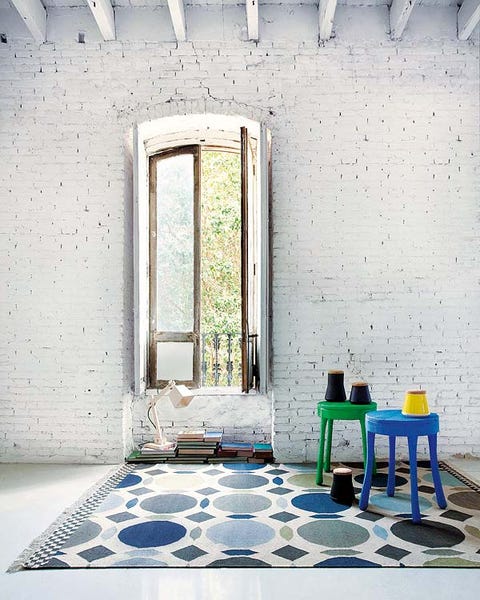 Blue, Room, Wall, Interior design, Floor, Fixture, Rectangle, Daylighting, Gas stove, Paint, 