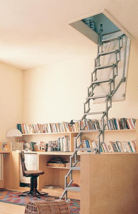 Room, Shelving, Interior design, Shelf, Publication, Stairs, Bookcase, Book, Collection, Shipping box, 