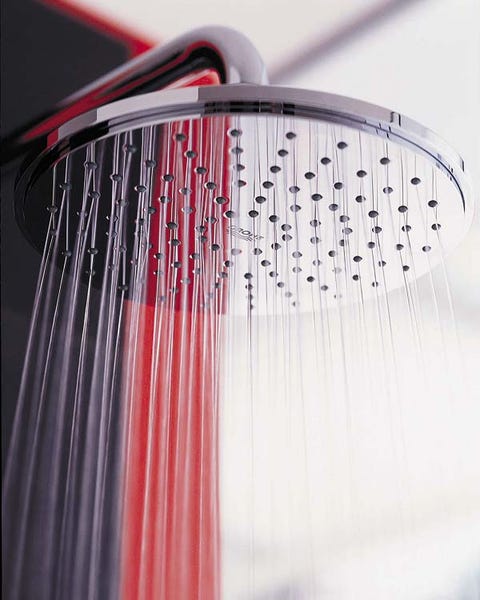Liquid, Fluid, Carmine, Material property, Coquelicot, Transparent material, Bathroom, Shower head, Steel, Household appliance accessory, 