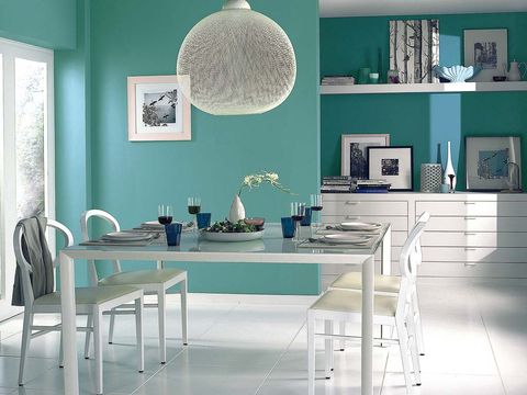 Green, Room, Interior design, Wall, Table, Teal, Turquoise, Interior design, Floor, Aqua, 