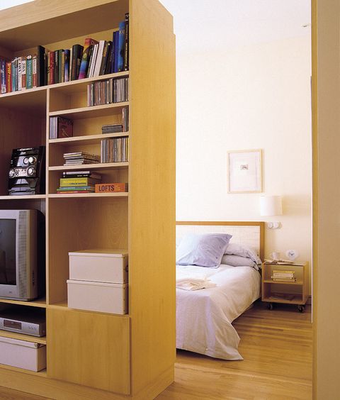 Wood, Room, Interior design, Shelf, Property, Floor, Bed, Wall, Furniture, Shelving, 