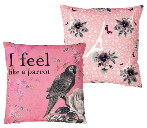 Organism, Textile, Throw pillow, Cushion, Pink, Pattern, Pillow, Bird, Linens, Home accessories, 