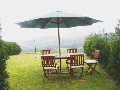 Umbrella, Table, Furniture, Chair, Outdoor furniture, Outdoor table, Shade, Lawn, Yard, Patio, 