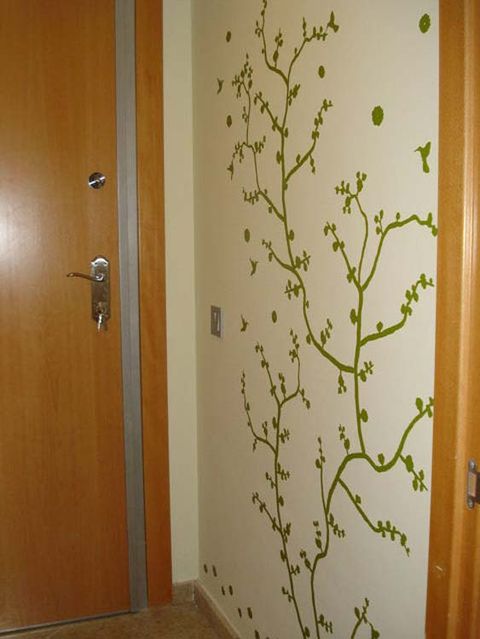 Wood, Branch, Wall, Door, Fixture, Home door, Twig, Wall sticker, Handle, Door handle, 