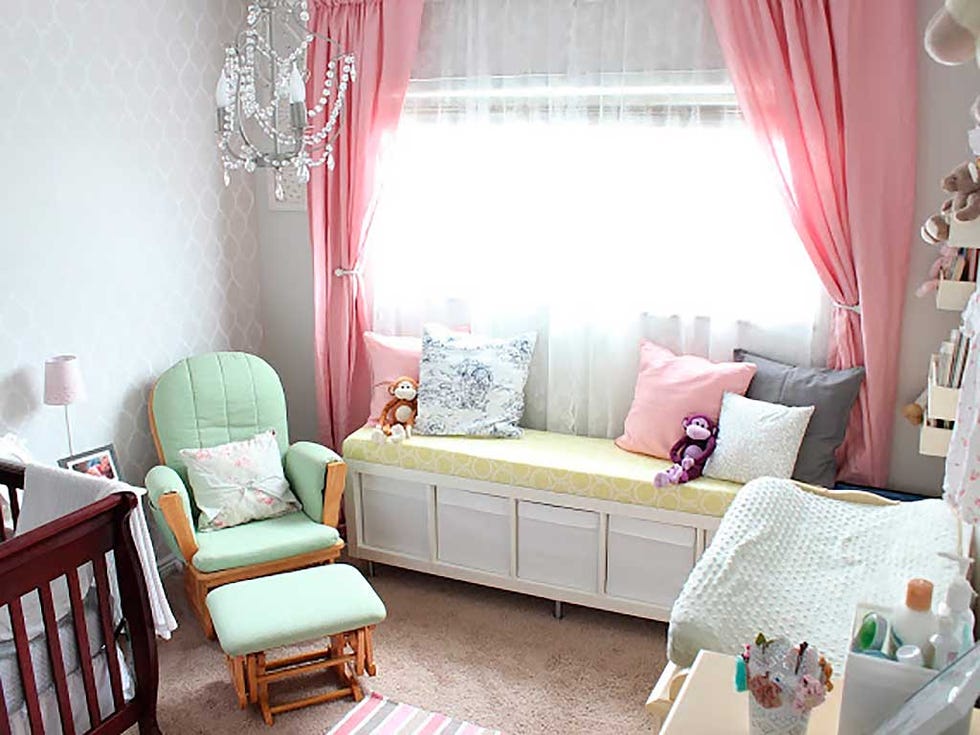 Room, Interior design, Green, Textile, Furniture, Home, Pink, Interior design, Wall, Pillow, 