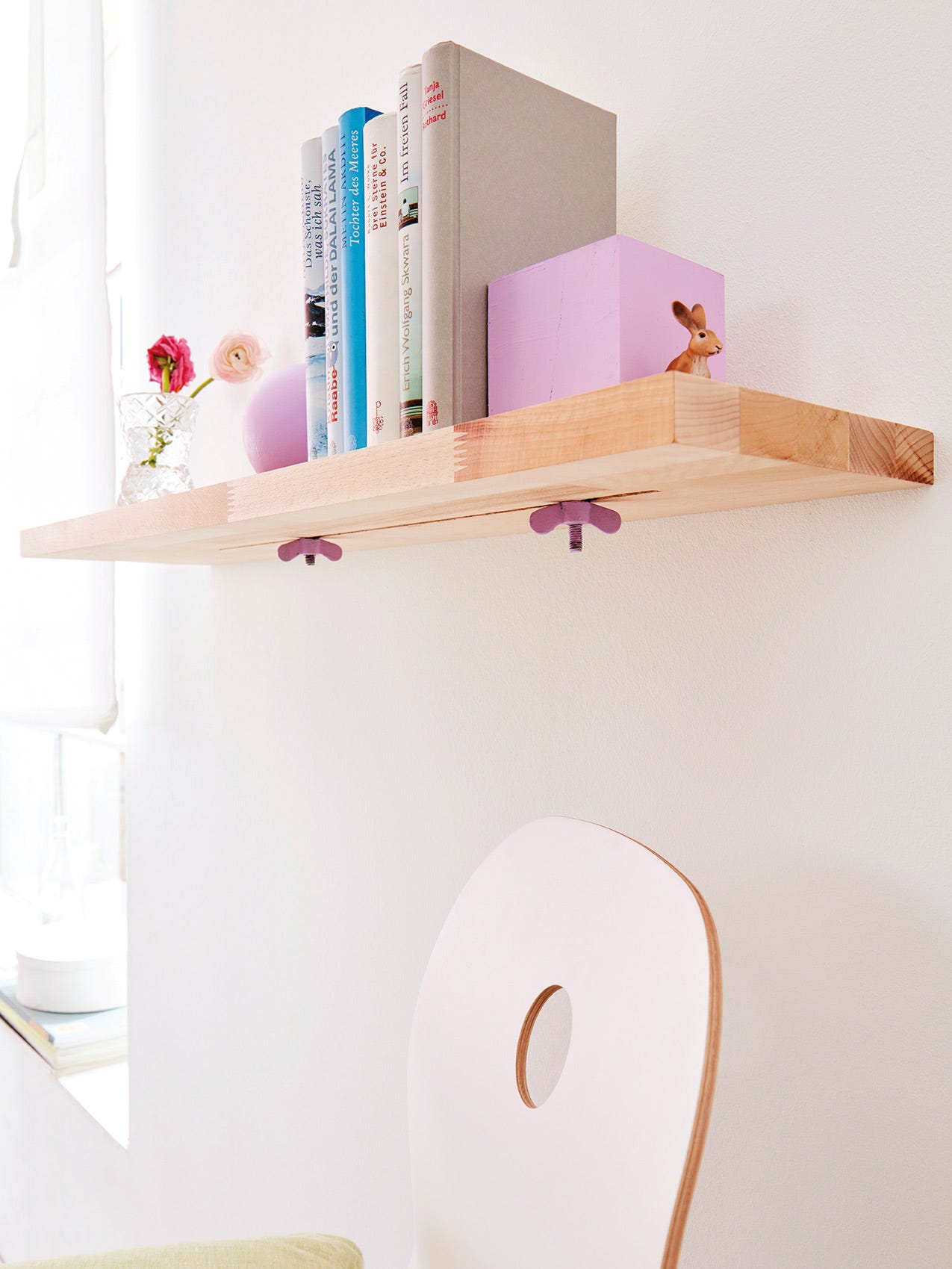 Shelf, Furniture, Shelving, Pink, Wall, Desk, Table, Room, Clothes hanger, Interior design, 