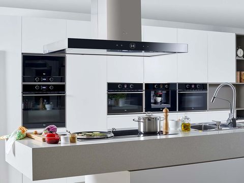 Countertop, Kitchen, Room, White, Furniture, Cabinetry, Kitchen stove, Property, Interior design, Major appliance, 