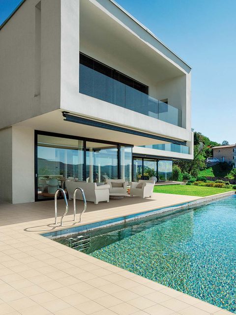 Property, Architecture, Real estate, Swimming pool, Facade, Tile, Azure, Aqua, Shade, Concrete, 