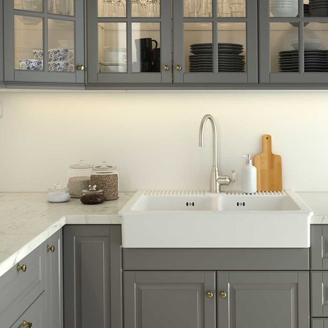 Sink, White, Countertop, Room, Cabinetry, Furniture, Kitchen, Tap, Property, Tile, 