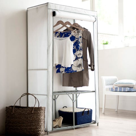Furniture, Room, Clothes hanger, Shelf, Interior design, Iron, Cupboard, Wardrobe, Table, Textile, 