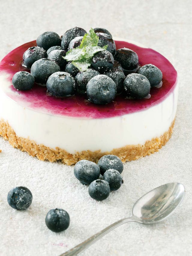 tarta de cuajada y arándanos